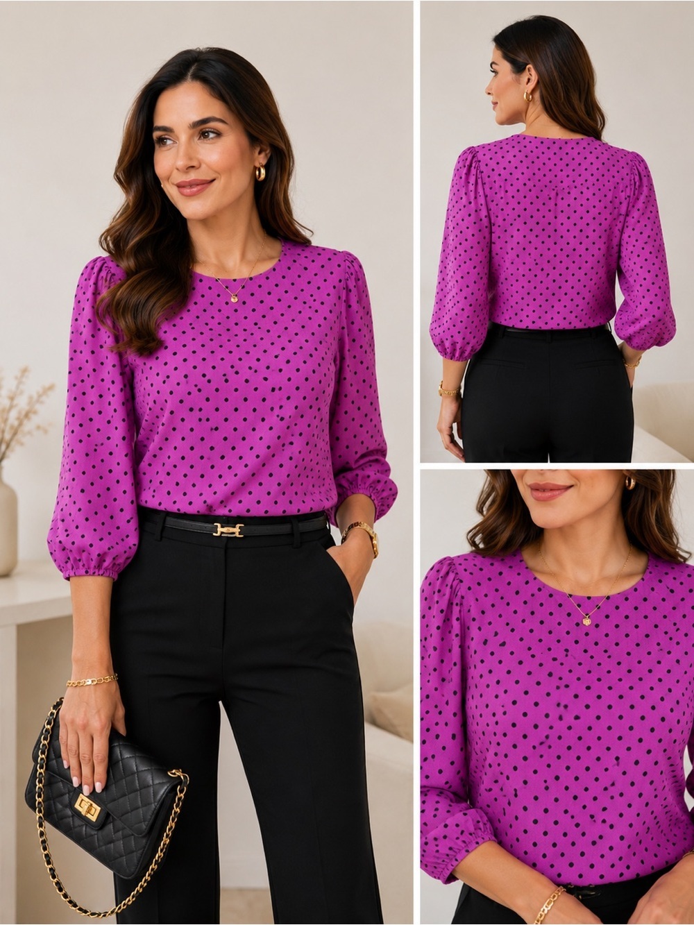 NWT Vince Camuto Bloomberry Polka Dot Puff Sleeve Blouse